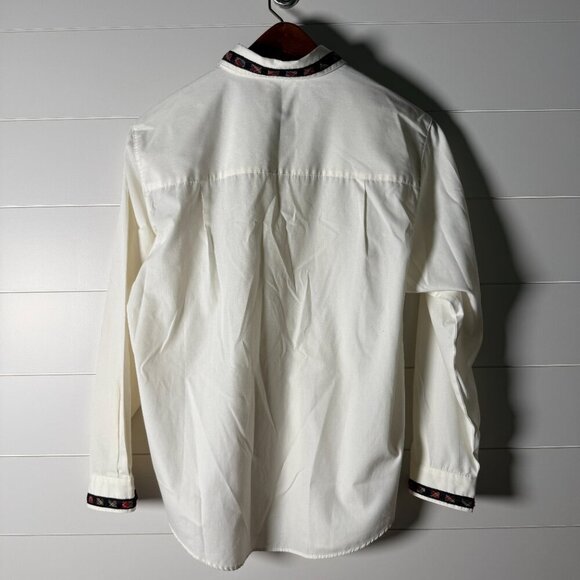 Talbots Long Sleeve Button Down Cream with Tartan Plaid Trim & Buttons Size Med - Picture 4 of 8